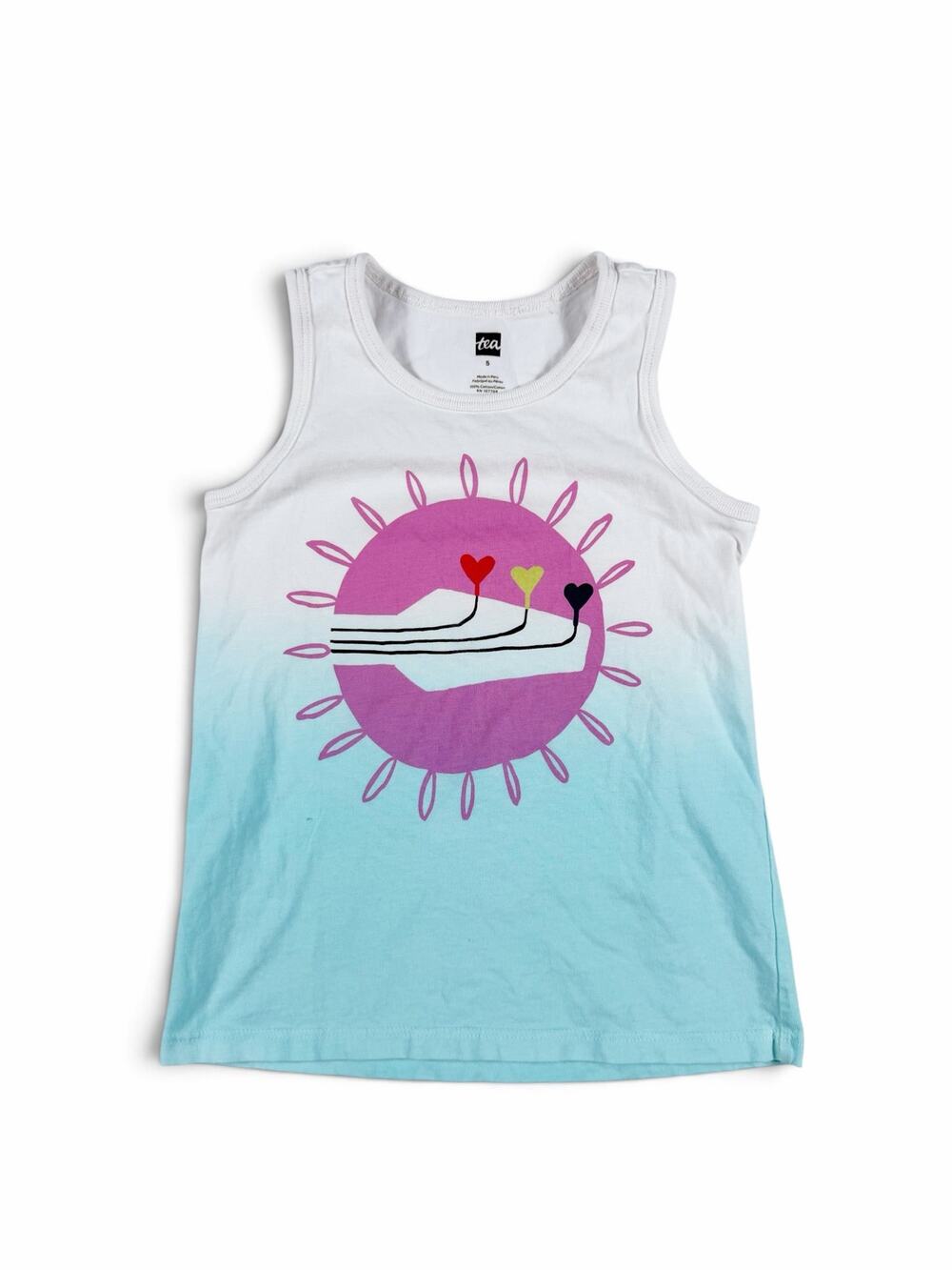 Tea Collection Heart Flower Dip Dye Graphic Tank Top Aqua White Size 5